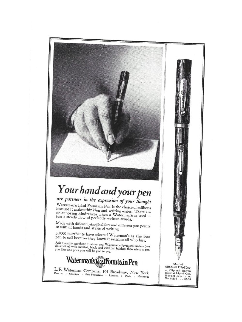 Print Ad Watermans Ideal Fountain Pen Vintage 1920s Writing Instrument ADVERT